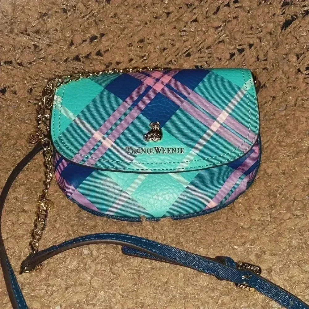TEENIE WEENIE GOLD BEAR-Mini Crossbody-Blue/Pink Plaid Bag-NWOT